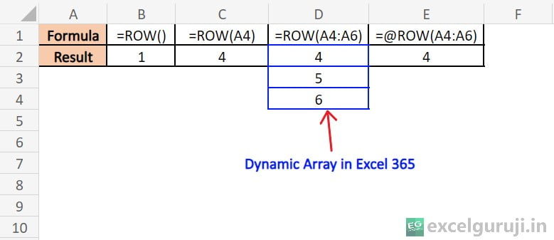 Excel-ROW-Function-Example