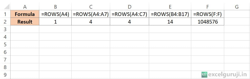 Excel ROWS Function