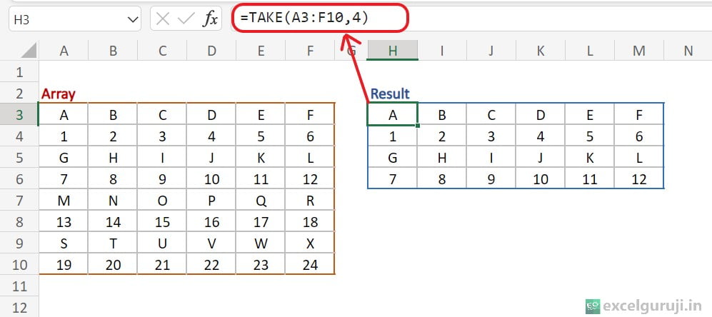 Excel-TAKE-Function-Example-1