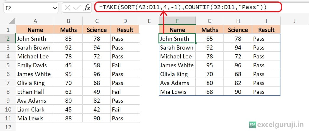 Excel TAKE Function Example 5 1