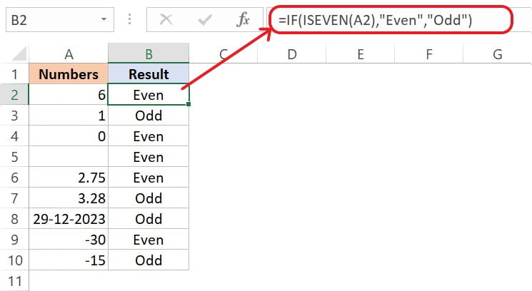 Excel-ISEVEN-Function-Example-2