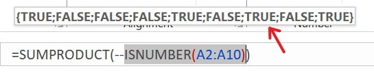 Excel ISNUMBER Function Example 4