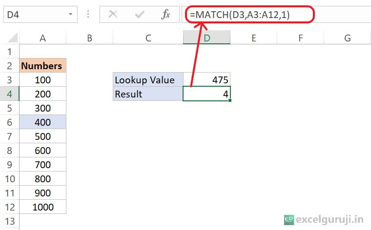 Excel MATCH Function Example 2