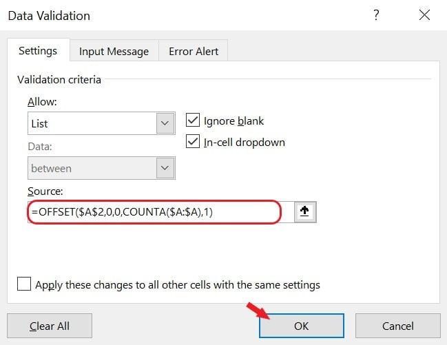 Excel OFFSET Function Example 11