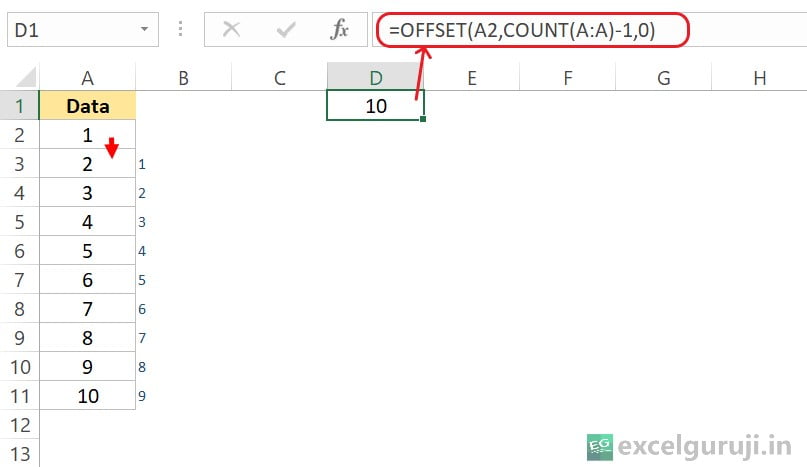 Excel OFFSET Function Example 8