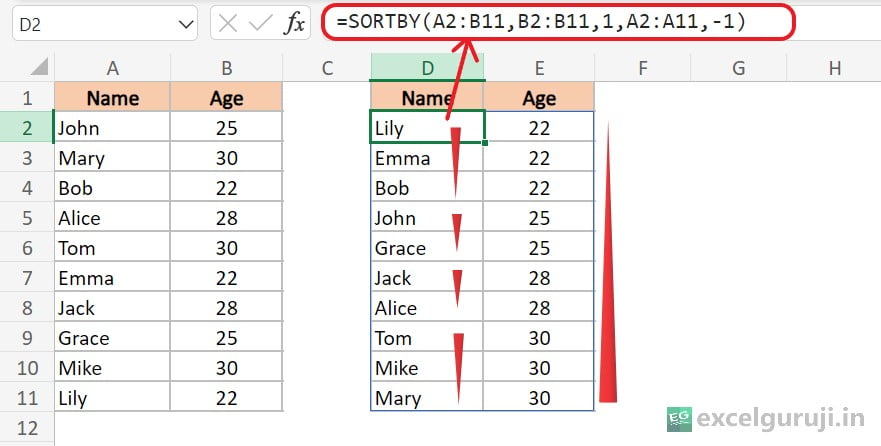 Excel-SORTBY-Function-Example-2