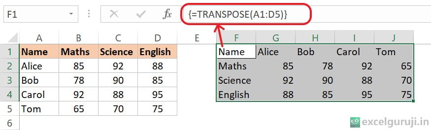 Excel TRANSPOSE Function Example 6