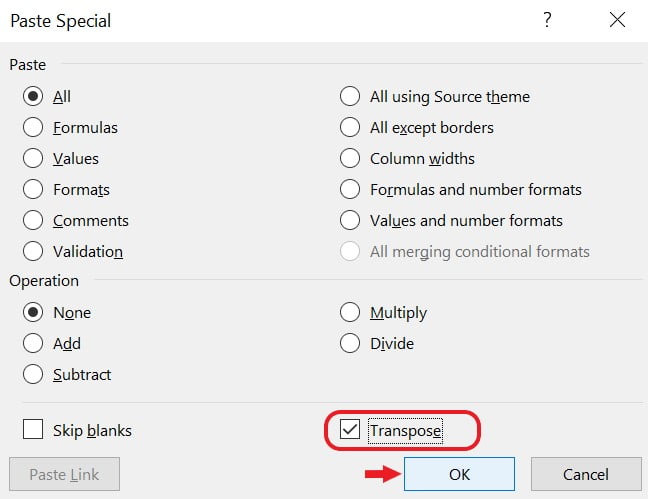 Excel TRANSPOSE Function Example 8