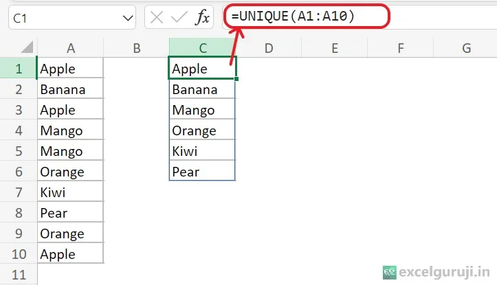 Excel-UNIQUE-Function-Example-1 Excel-UNIQUE-Function-Example-1