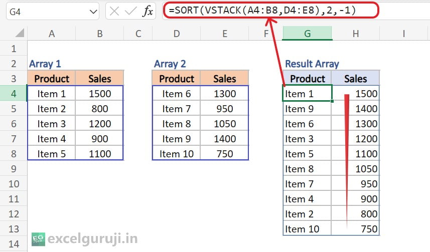 Excel VSTACK Function Example 4 1