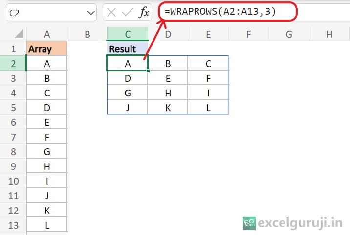 Excel-WRAPROWS-Function-Example-1