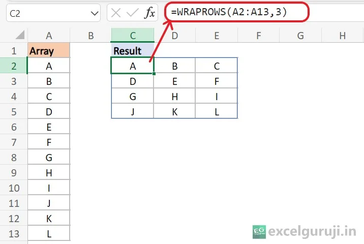 Excel-WRAPROWS-Function-Example-1