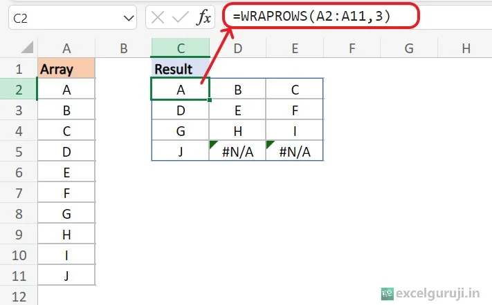 Excel-WRAPROWS-Function-Example-3