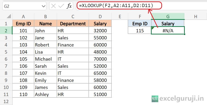 Excel XLOOKUP Function Example 4