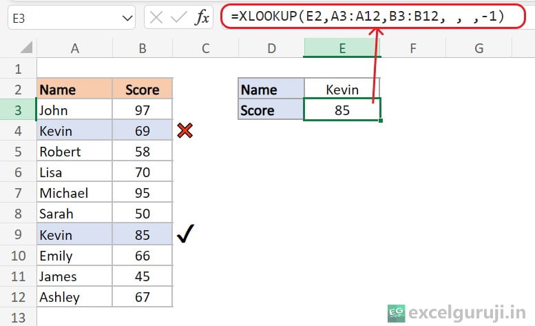 Excel XLOOKUP Function Example 8