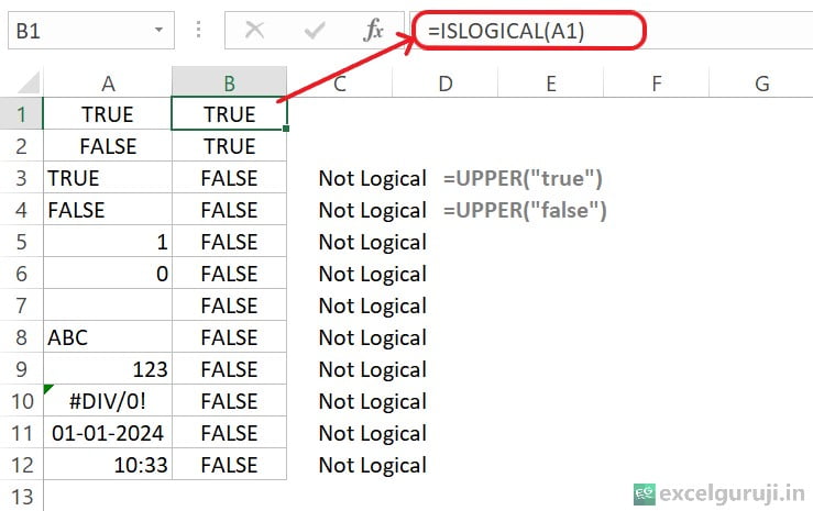 Excel ISLOGICAL Function Example 1