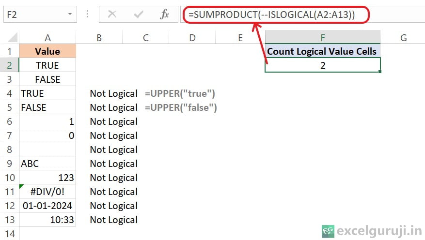 Excel ISLOGICAL Function Example 2