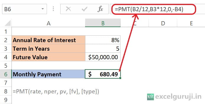 Excel PMT Function Example 2