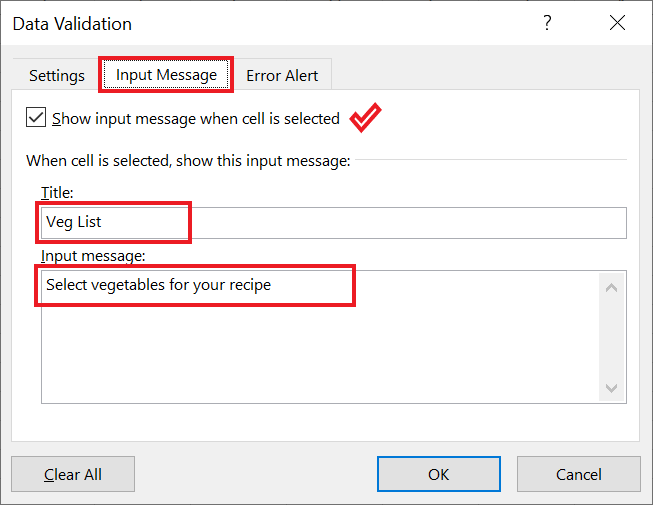 How to Create a Drop Down List in Excel With Message 1