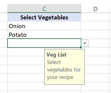 How to Create a Drop Down List in Excel With Message 2