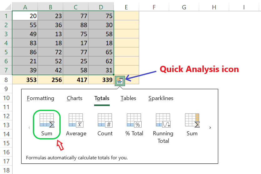 Fast Summary with Quick Analysis Tool